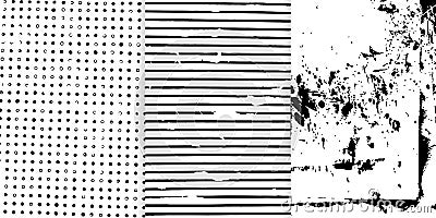 Set of three black and white hand drawn textures for your design. Vector Illustration