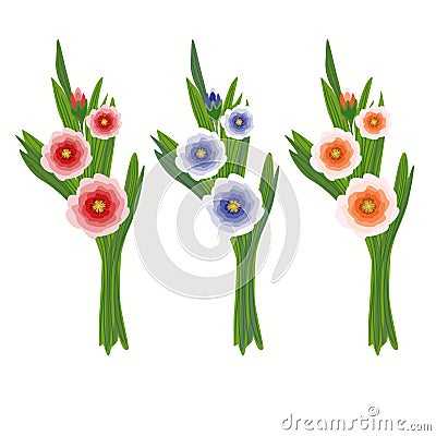 Set of three bouquets Vector Illustration