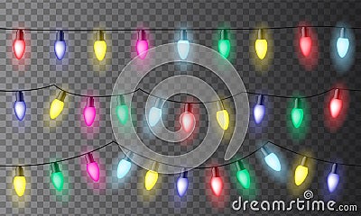 Set of three chains of colorful Christmas lights or celebration Vector Illustration
