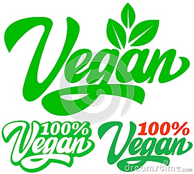 A set of three coloring options for the spelling of the word vegan. Colorful vector template for packaging and advertising design Vector Illustration