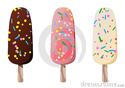 Set of three colourful ice-creams Vector Illustration