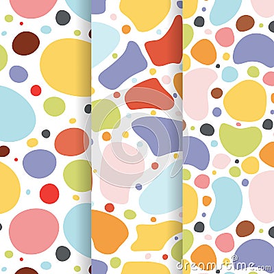 Set of three colourful seamless patterns with color splashes and dots. Vector Vector Illustration