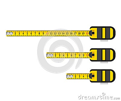 Set of three construction tape measures. building tool Cartoon Illustration