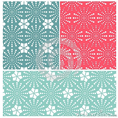 Set of three crochet flower patterns Vector Illustration