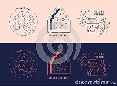 Set of three designs for Beauty logos for a Studio Vector Illustration