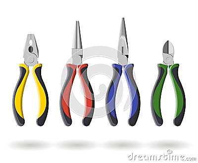 Set of three different types pliers and sidecutters Cartoon Illustration