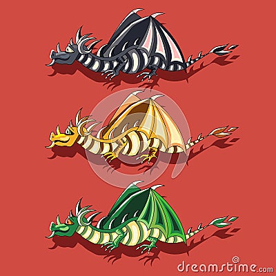 Set of three fairy dragons vector illustration Vector Illustration