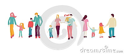 Set of three families for a walk. Young family Vector Illustration