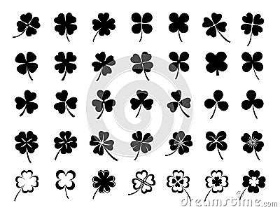 Set of three & four leaf clovers Vector Illustration