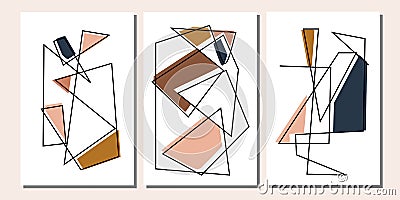 Set three of geometry wall art. abstract geometric wall decorations. mid century modern wall decor. Vector Illustration