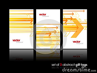 Set of three gift cards with orange arrows Vector Illustration