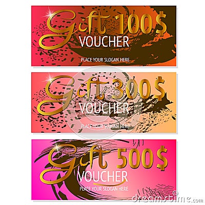 Set of three Gift voucher templates. Abstract design. Vector. Stock Photo