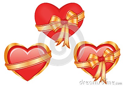 Set of three glossy hearts Vector Illustration