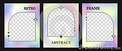 Set of three gradient vector backgrounds with line frames, y2k style covers with copy space Vector Illustration