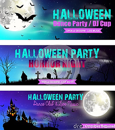 Set of three Halloween banners Vector Illustration