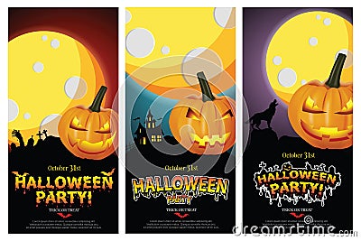 Set of three Halloween banners illustrator Vector Eps 10 Vector Illustration