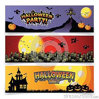 Set of three Halloween bannes. Vector Illustration