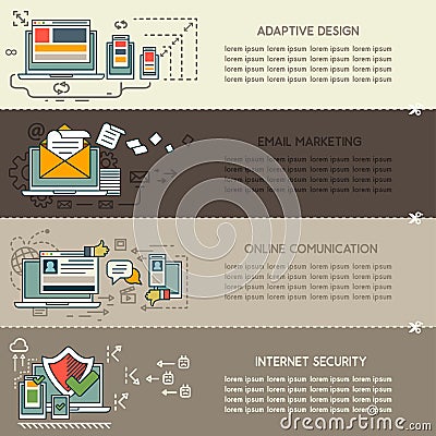 Set three of internet technology banners Vector Illustration