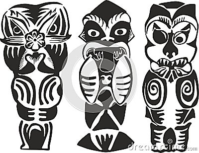 Set of three Maori totem figures Vector Illustration