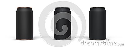 Soda Can with matt black finish and metallic rim isolated on white background. Stock Photo