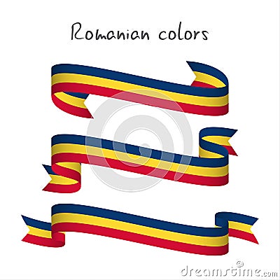 Set of three modern colored vector ribbon with the Romanian tricolor isolated on white background, abstract Romanian flag, Made i Vector Illustration