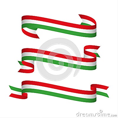 Set of three modern ribbons with the Italian tricolor Vector Illustration