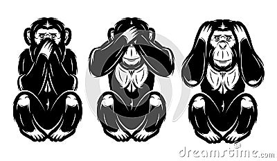 Set of three monkeys - hear no, see no, do not say Vector Illustration