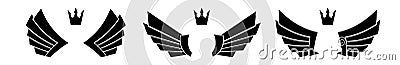 Set of three pairs of wings with crowns Vector Illustration