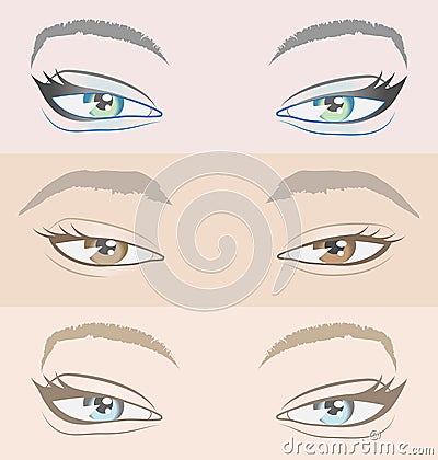 Set of three pairs of women`s eyes Vector Illustration