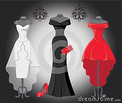 Set of three party dresses Vector Illustration