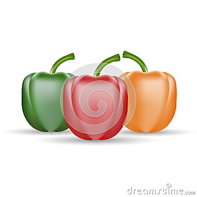 Set Of Three Peppers. Yellow, Red And Green Pepper On A White Background. Vector Illustration