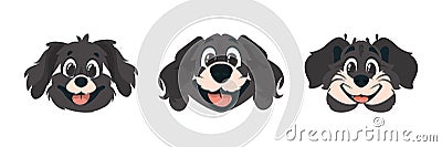 Set of three pieces of engaging canine faces. Cartoon style, Vector Illustration Vector Illustration