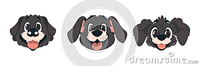 Set of three pieces of entertaining canine faces. Cartoon style, Vector Illustration Vector Illustration