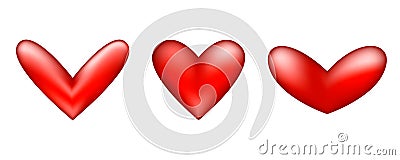 Set of three red heart icons Vector Illustration