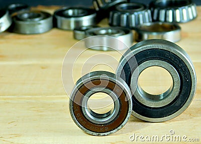 Set of three roller bearings Stock Photo