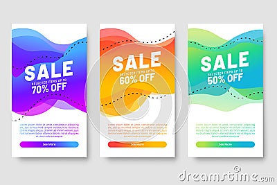 Set of three Sale banner template design with fluid shape and sale word. Social media banner template, voucher, discount, season Vector Illustration