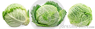 Set of three savoy cabbages isolated on white background Stock Photo