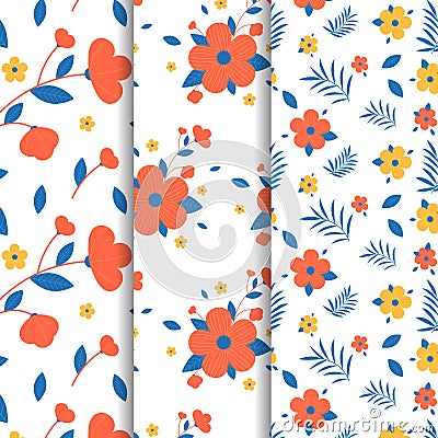 Set of three seamless floral patterns Vector Illustration