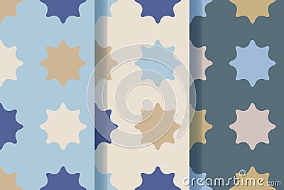 Set of three seamless patterns with stars in retro style. Textile fabric, printing and many other areas of designs Stock Photo