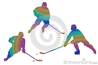 Colorful Hockey Player Silhouettes. Isolated vector colored images. Abstract vector image of sportsmen. Vector Illustration