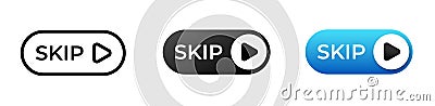 Set of three skip buttons in different styles and colors with arrow icon for various applications Vector Illustration