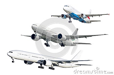 Set of three soaring aircraft isolated against background Stock Photo