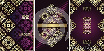 Set of three templates of vintage stylish cards Vector Illustration