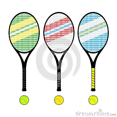 Set of three tennis rackets Vector Illustration