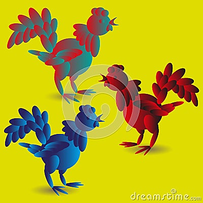 Set of three toy rooster Vector Illustration