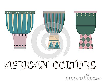 Set of three traditional African drums Vector Illustration