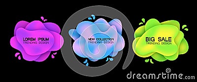 Set of three trendy banners with a gradient. Isolated, Violet, blue, green colors. On black background. Vector Illustration