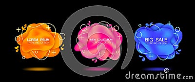 Set of three trendy banners with shadow. Isolated Orange, pink, blue colors with a gradient. Vector Illustration