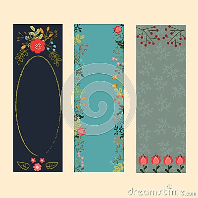 Set of three vertical banners with floral elements Stock Photo