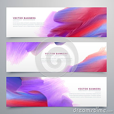 Set of three watercolor paint banners Vector Illustration